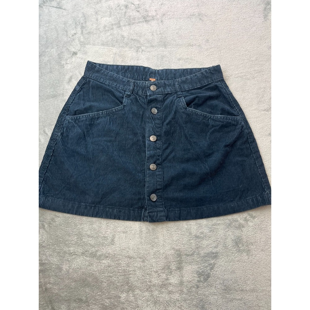 Free People Corduroy Mini Skirt 8 Navy Blue Button Front Boho OB543115 Retro
